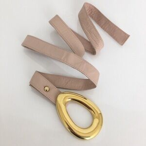 Vintage Alexis Kirk Thin Blush Pink Leather Belt Large Gold Buckle